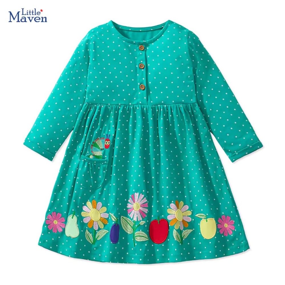 NEW Girls Dress with Embroidered Flowers Hungry Caterpillar 3T 4T 5 6 7